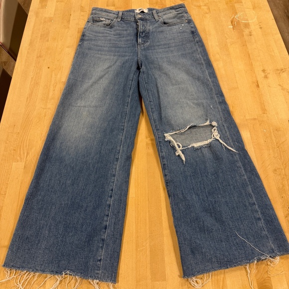 PAIGE ANESSA COVERED BUTTON & RAW HEM WIDE LEG LILAH DESTRUCTED - Picture 5 of 11